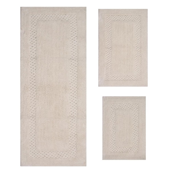 HOME WEAVERS INC Classy Bathmat Off-White Cotton 3-Piece Bath Rug