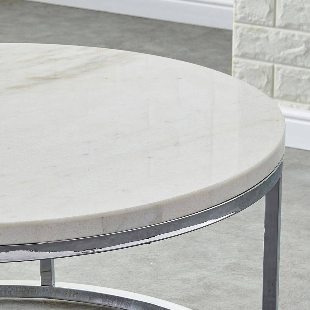 Echo 22" White Marble and Chrome Round End Table