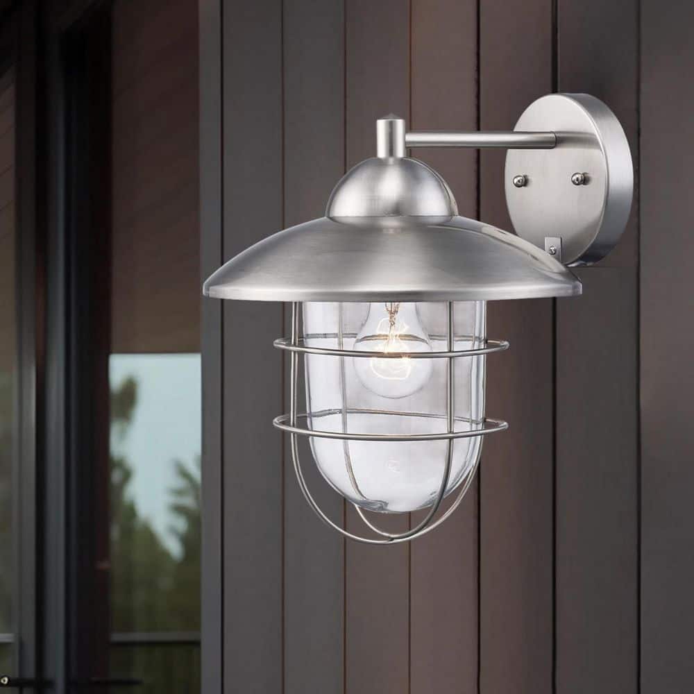 Bel Air Lighting Gull 12 in. 1-Light Stainless Steel Farmhouse Industrial  Outdoor Wall Light Fixture with Clear Glass 4371 ST - The Home Depot, image size:1000x1000