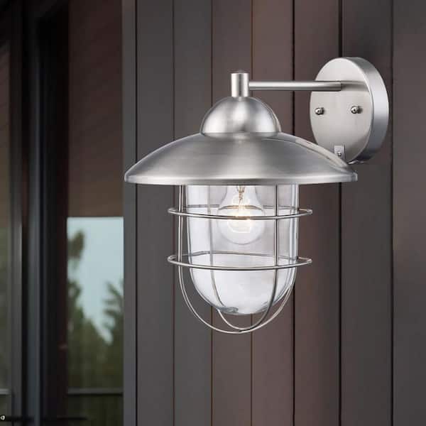 Bel Air Lighting Gull 12 in. 1-Light Stainless Steel Farmhouse Industrial Outdoor Wall Light Fixture with Clear Glass