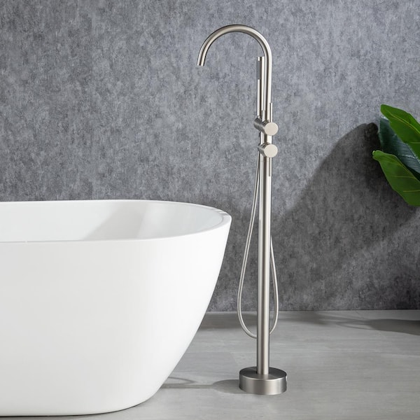 Staykiwi 2-Handle Freestanding Tub Faucet with Hand Shower in Brushed Nickel