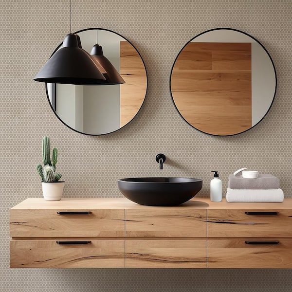 1 in. Hexagon Taupe 11.375 in. x 11.625 in. Matte Glass Wall and Floor Mosaic Tile (9.18 sq. ft./Case)