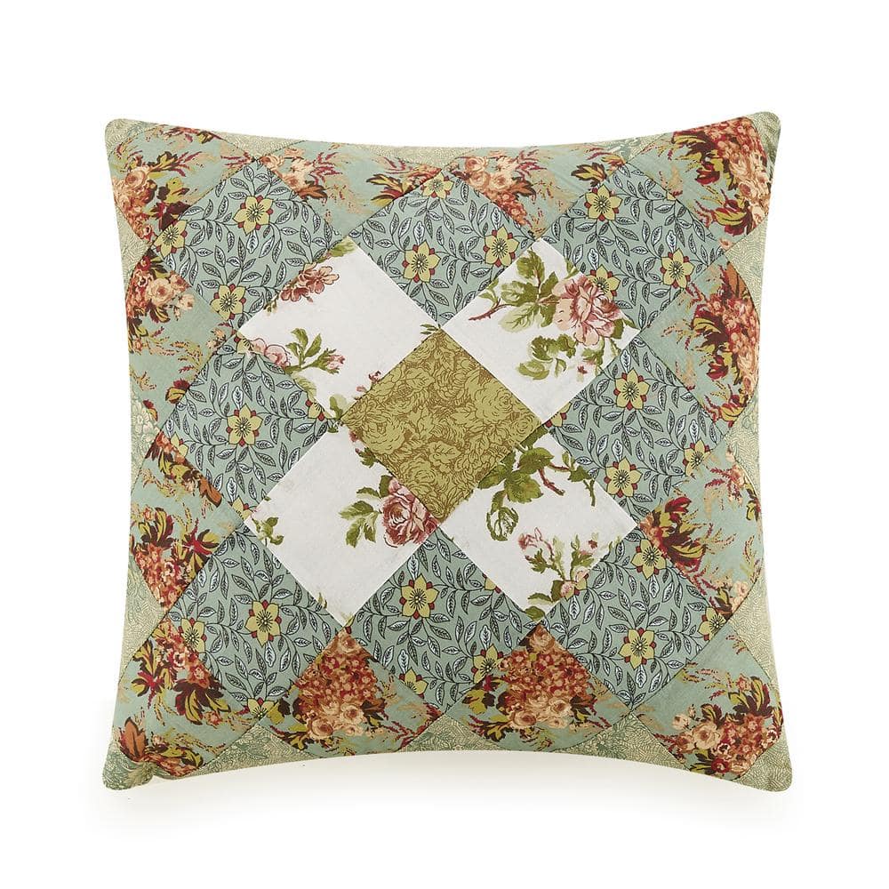 MODERN HEIRLOOM Olivia Green Patchwork Square 16 in. x 16 in. Decorative Pillow A077719GRICE The Home Depot