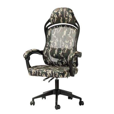 Nina Green Polyvinyl Chloride Swivel Camouflage Gaming Chair with Non-Adjustable Arms