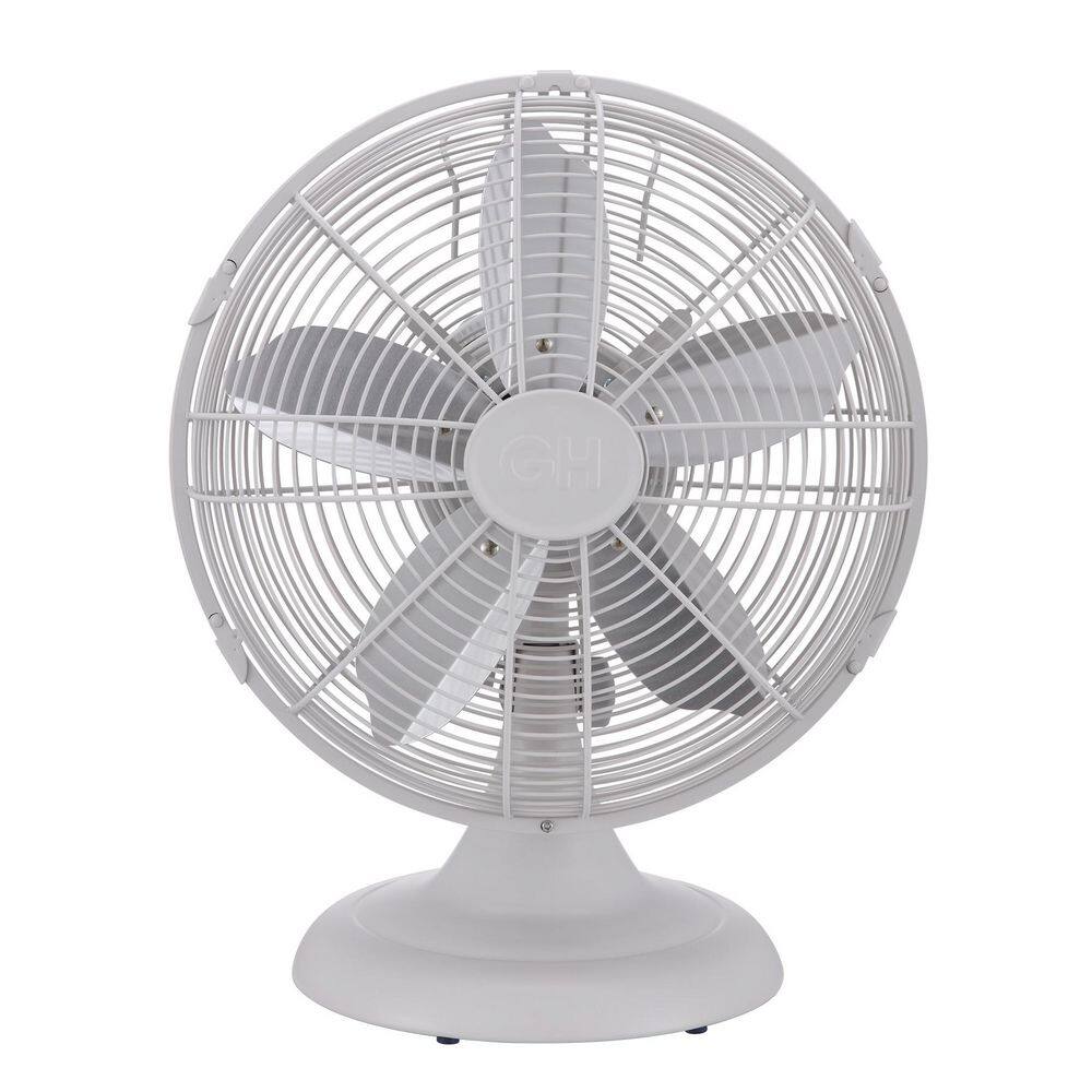 Good Housekeeping Retro 12 in. All-Metal Table/Desk Fan with 3-Speed Settings, Wide Oscillation, and Carrying Handle in Matte White