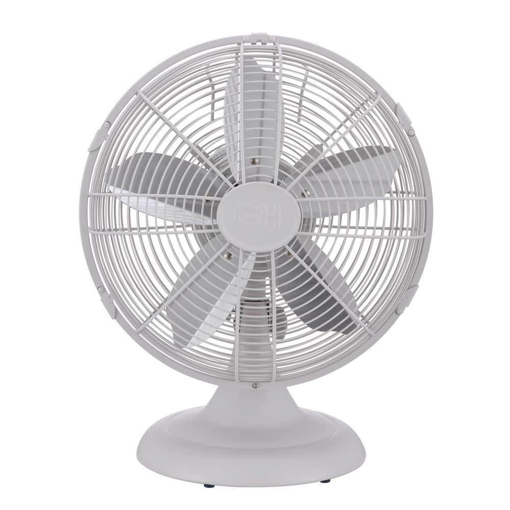 GOOD HOUSEKEEPING Retro 12 in. All-Metal Table/Desk Fan with 3-Speed Settings, Wide Oscillation, and Carrying Handle in Matte White