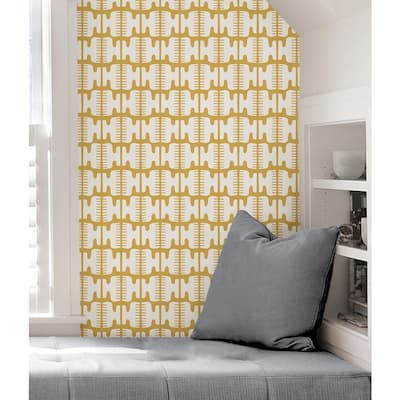 NuWallpaper NU1695 Sausalito Taupe/Yellow Peel & Stick Wallpaper