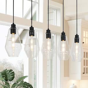 Transitional 5-Light Black Linear Chandelier for Kitchen Island with No Bulbs Included