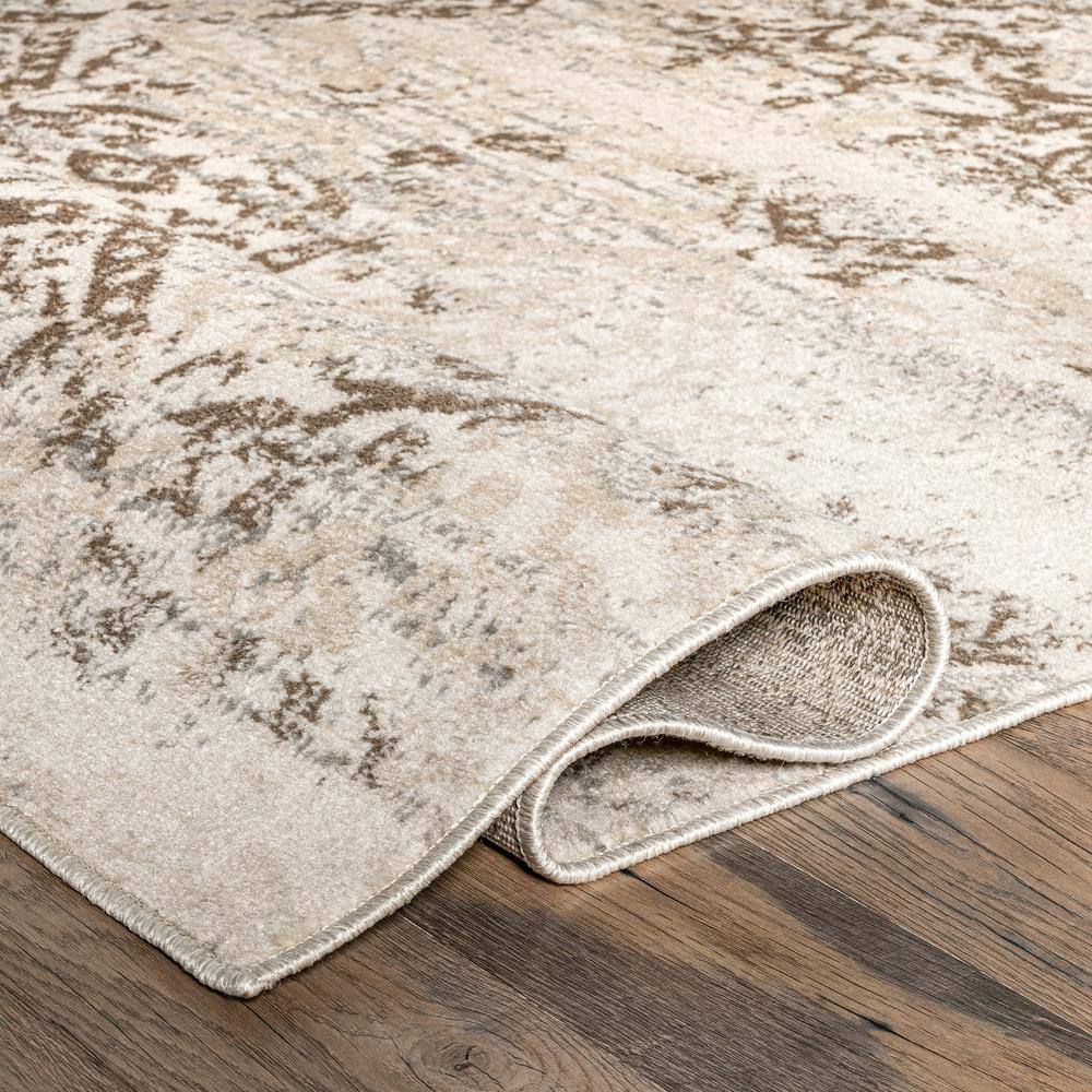 Beige Floral Synthetic Rectangular Area Rug 6' 7" x 9'