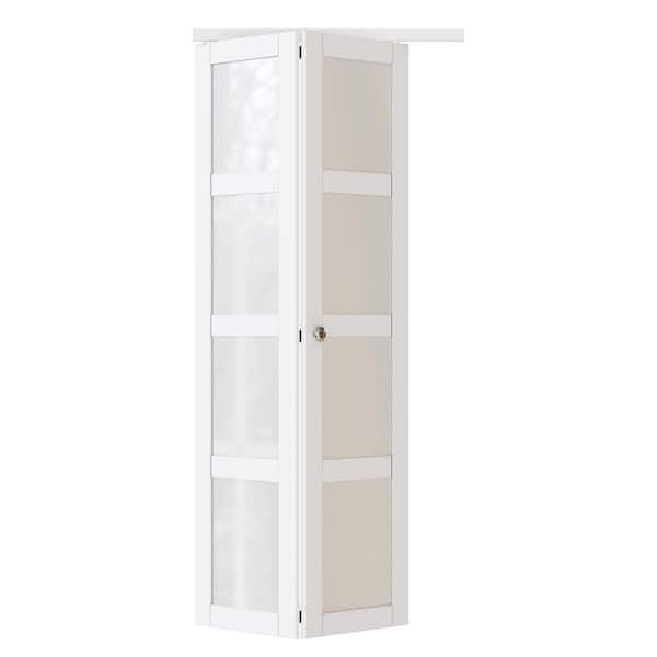ARK DESIGN 36 in. x 80 in. 4-Lite Frosted Glass Solid Core White Finished Glass Closet Bi-fold Door with Hardware