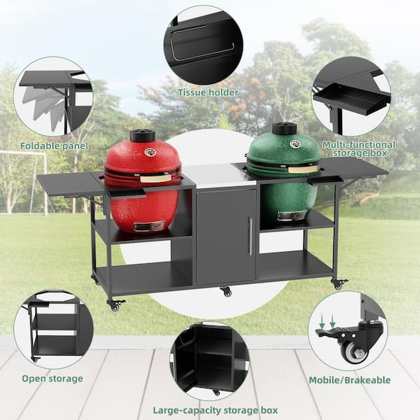 Metal Outdoor Grill Cart, Grill Table Compatible with Large Big