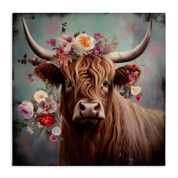 Cow with Vintage Florals by Irena Orlov Unframed Graphic Art Print Animal 24 in. x 24 in.