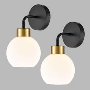 4.2 in. 2-Light Black Vanity Light with Frosted Glass Shade
