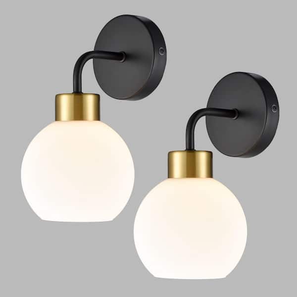 CLAXY 4.2 in. 2-Light Black Vanity Light with Frosted Glass Shade