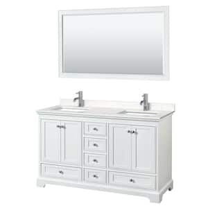 Deborah 60 in. W x 22 in. D Double Vanity in White w/ Cultured Marble Vanity Top in Light-Vein Carrara w/ Basins& Mirror