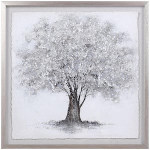 Foliage Shadow Box Silver Foliage Gray Wash Frame Framed Nature Art Print 27.5 in. x 27.5 in.