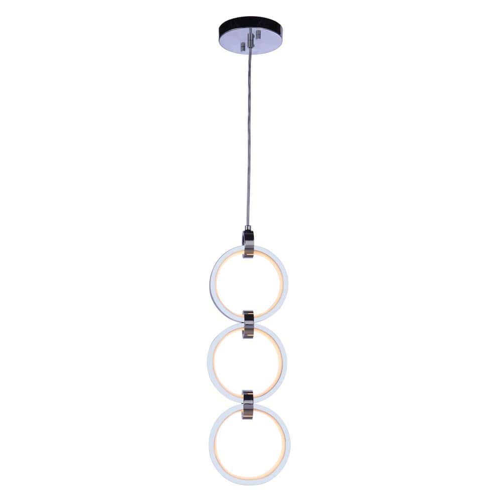 Modern Black and Chrome LED Pendant Light with Aluminum Rings