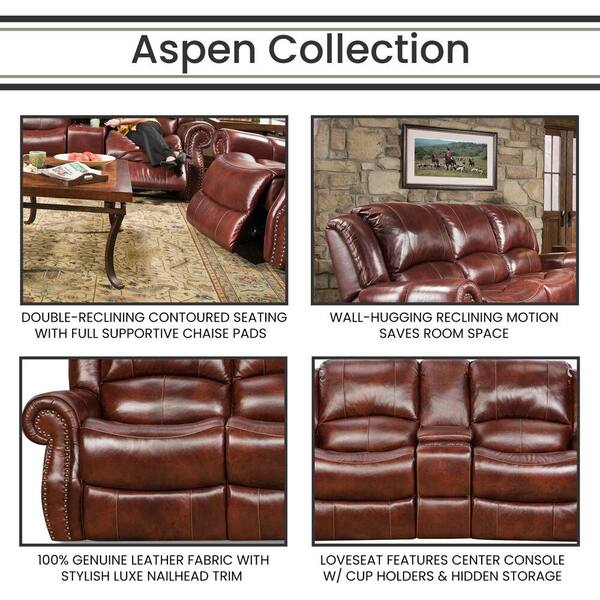 Hanover Aspen 2 Piece Oxblood 100, Genuine Leather Reclining Sofa Set