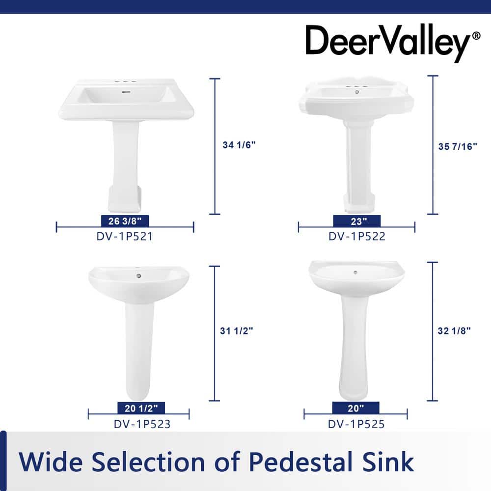 Dynasty 35.5" White Ceramic Pedestal Bathroom Sink with Overflow