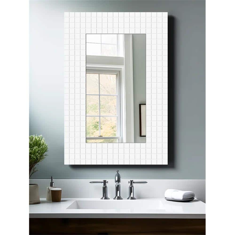 Dovelina 24 in. W. x 36 in. H Rectangle White Framed Wall Mounted ...