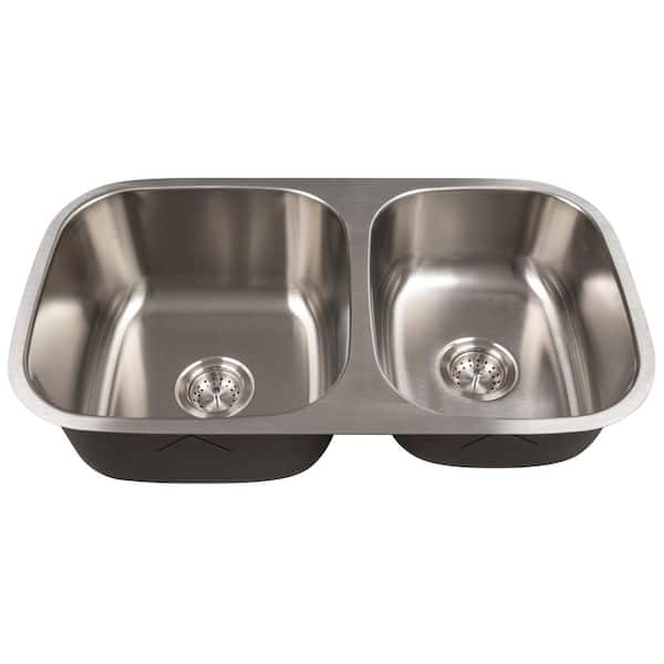 MSI 32 in. Undermount Double Bowl Single Cutout Stainless Steel Kitchen Sink with Strainer Baskets