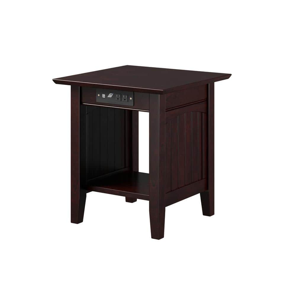 Eco-Friendly Hardwood Square End Table with Charging Station - Espresso