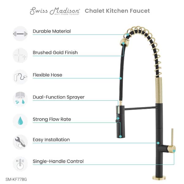 Chalet Single Handle Pull Down Sprayer Kitchen Faucet in Brushed Gold