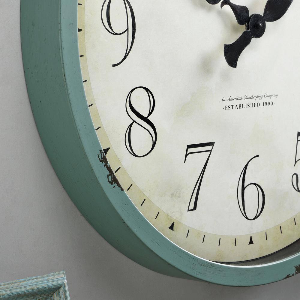 Oversized Teal and Beige Plastic Farmhouse Wall Clock