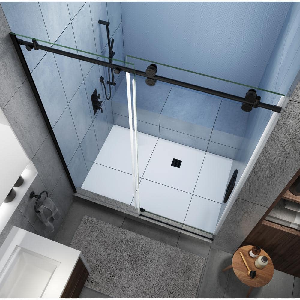 Langham XL 80" High x 60" Wide Matte Black Frameless Sliding Shower Door