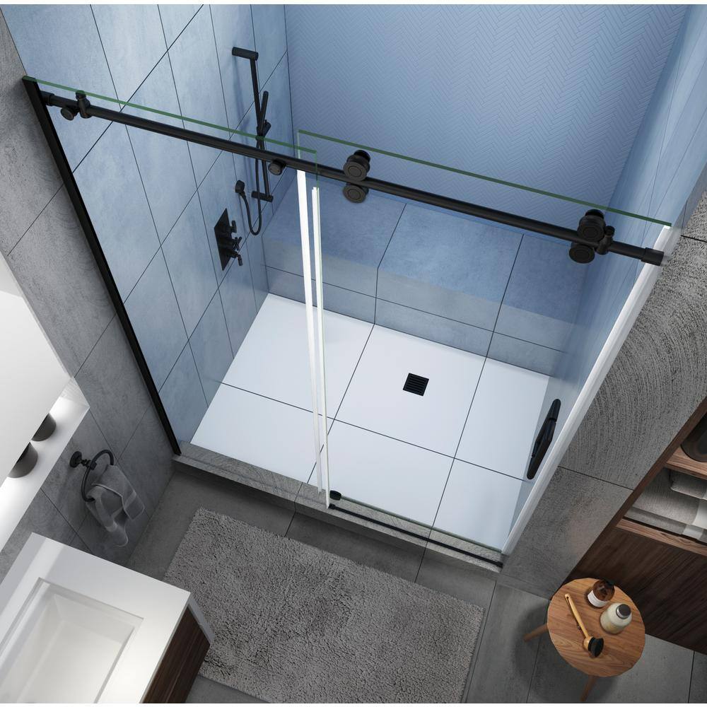 Langham XL Matte Black Frameless Sliding Shower Door with Clear Glass