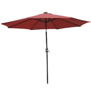 Sierra 9 ft. Steel Market Solar LED Tilt Patio Umbrella in Red