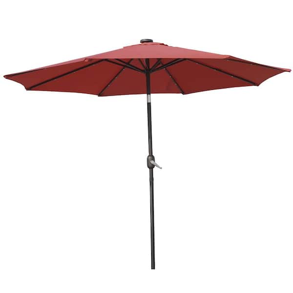Leisuremod Sierra 9 ft. Steel Market Solar LED Tilt Patio Umbrella in Red