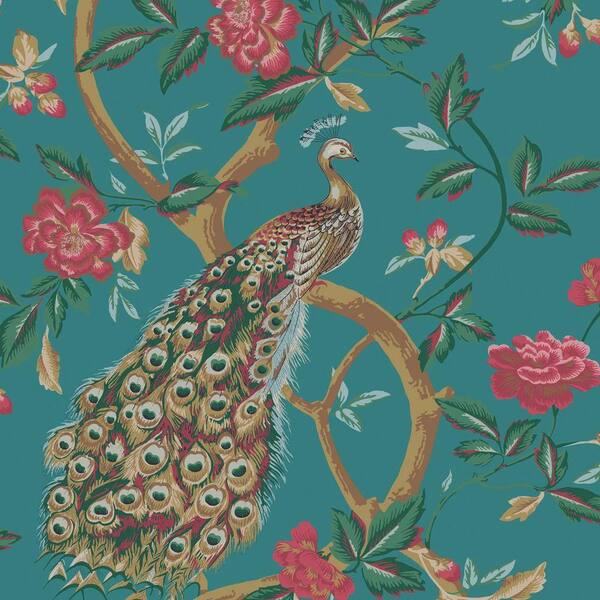 The Wallpaper Company 56 sq. ft. Peacock Peacocks and Vines Wallpaper