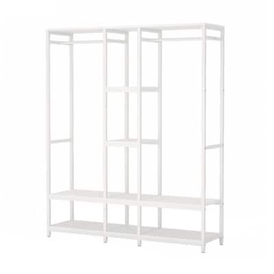 Freestanding Closet Organizer, 86 Garment Rack with Shelves & Hanging  RodsWhite