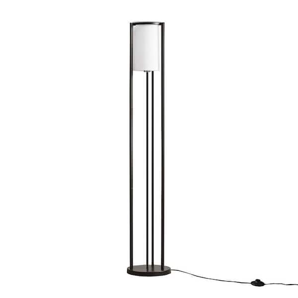 63 in. Black Modern 1-Light Smart Dimmable Floor Lamp for Living Room with White Glass Cylinder Shade