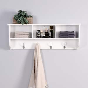 White Wooden Storage Entryway Wall Mounted Coat Rack with 4 Hooks
