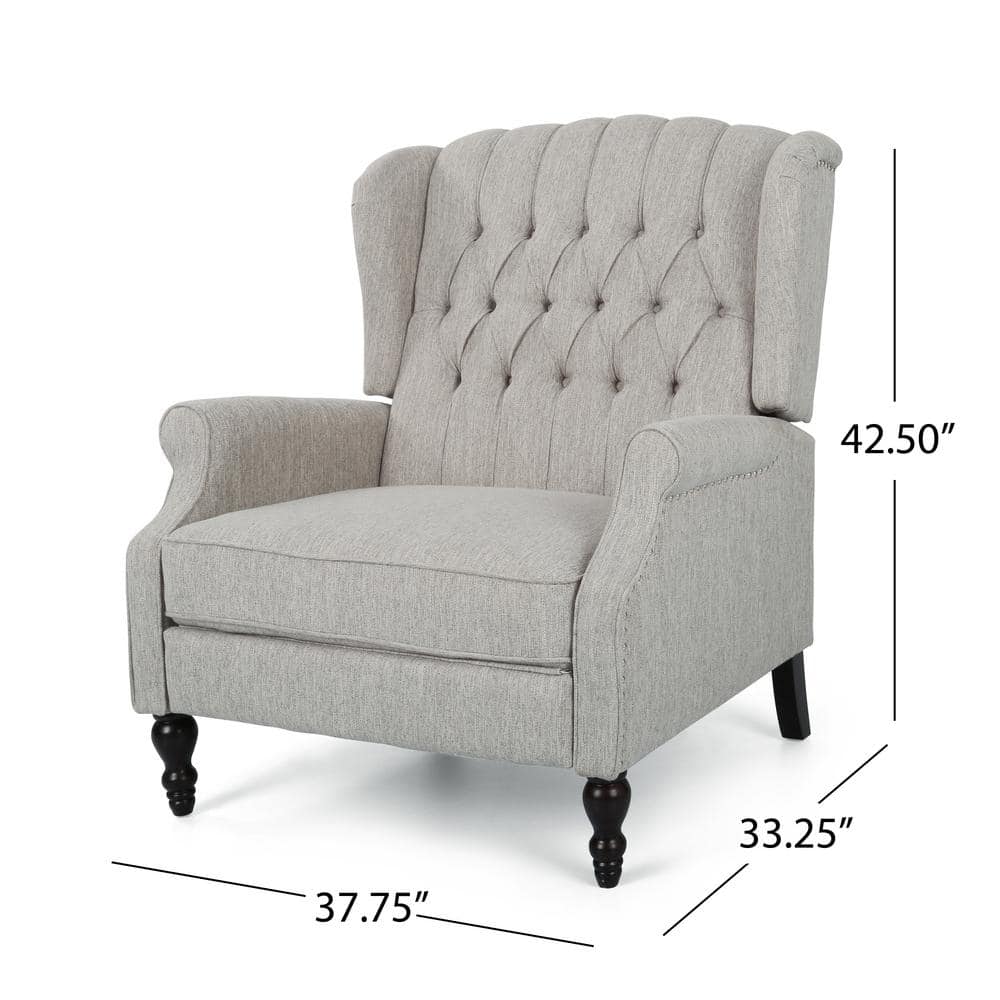 Light Gray Tufted Fabric Push Back Recliner with Wood Legs