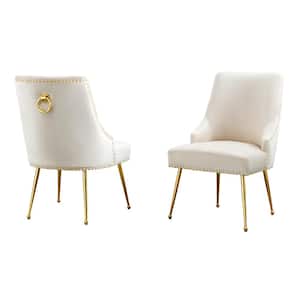 Monica Cream Velvet Fabric Gold Chrome Iron Legs Side Chair (2-Chairs Included)