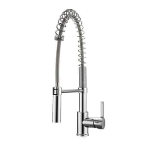 Nikita Single Handle Deck Mount Spring Gooseneck Pull Down Spray Kitchen Faucet with Lever Handle 1 in Polished Chrome