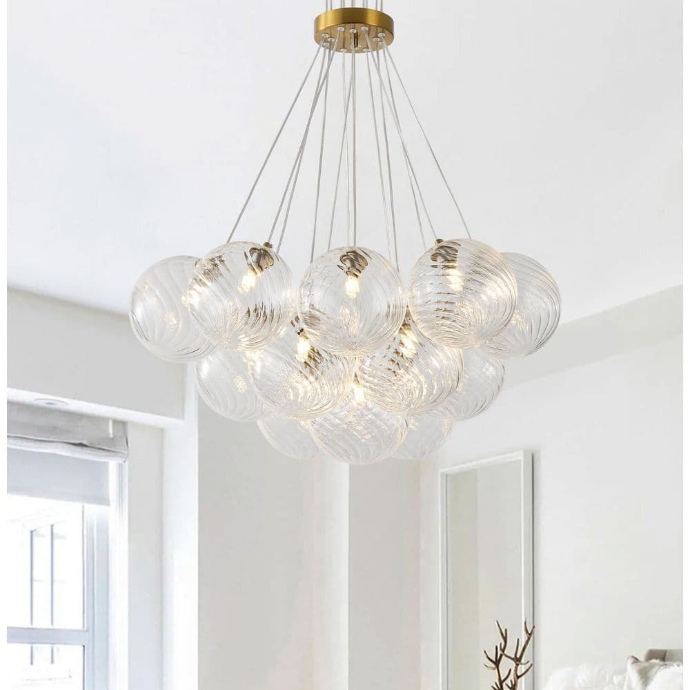 25.59 in. 13-Light Nordic Brass Chandelier Modern Bubble Ball Light Fixture with Clear Swirled Glass Shades price history on PriceWatchPro