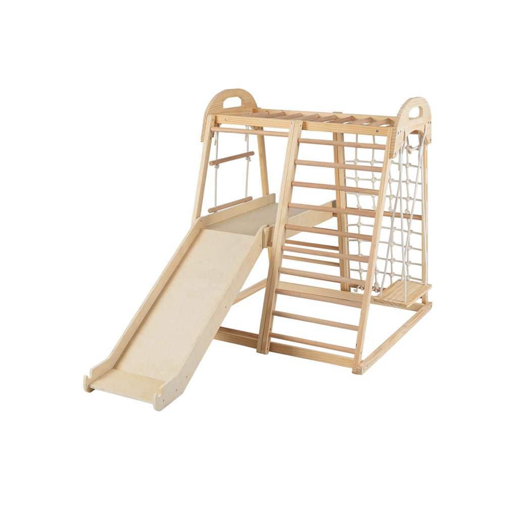 8-in-1 Jungle Gym with Slide, Monkey Bar, Swing, Rope Ladder, Resting Platform, Net Natural price history on PriceWatchPro