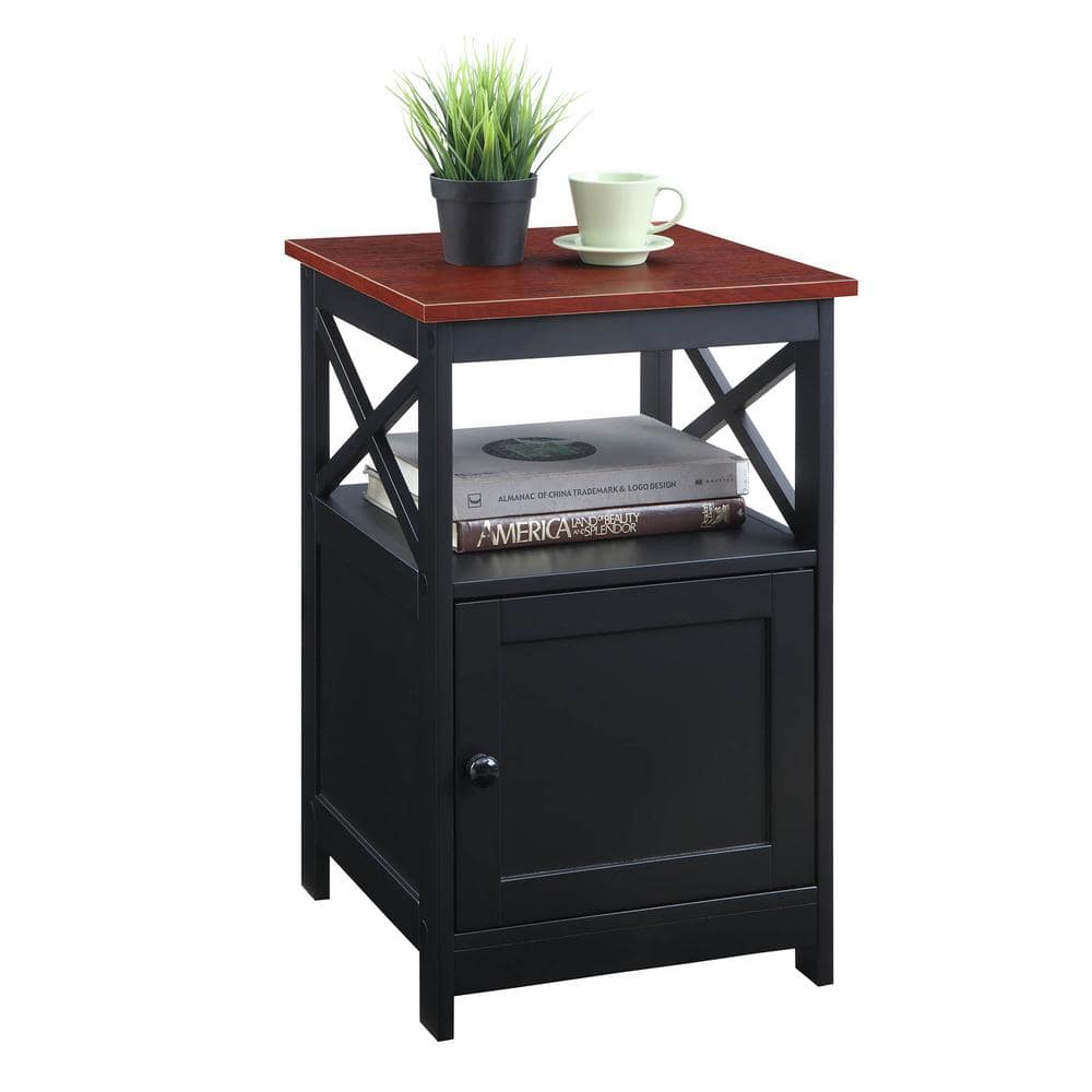 Cherry & Black Contemporary Square End Table with Cabinet Storage