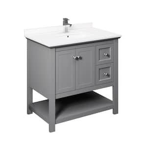 Manchester 36 in. W Bathroom Vanity in Gray with Quartz Stone Vanity Top in White with White Basin