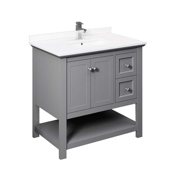 Fresca Manchester 36 in. Single Sink Shaker-Style Gray Bath Vanity with White Quartz Top and Integrated Sink