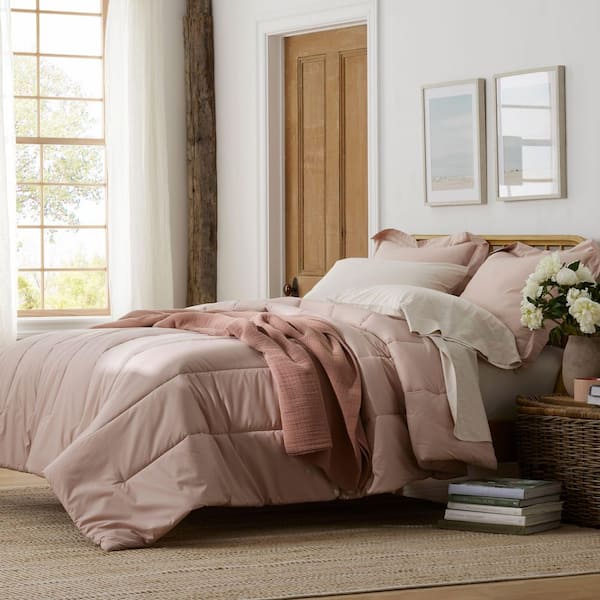 Company Cotton Garment Wash 4-Piece Rose Cotton Percale Queen Sheet Set