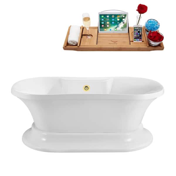 Streamline 60 in. Acrylic Flatbottom Non-Whirlpool Bathtub in Glossy White with Polished Gold Drain and Overflow Cover