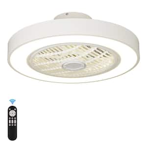 20 in. Indoor Iron White Enclosed Bladeless Ceiling Fan With Lights, Ceiling Fan with Light and Remote