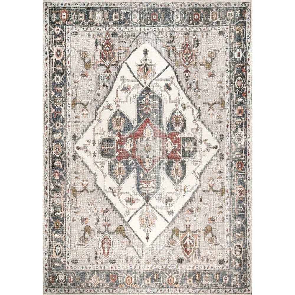 nuLOOM Mali Machine Washable Traditional Medallion Ivory 4 ft. x 6 ft. Indoor Area Rug HJAU09A