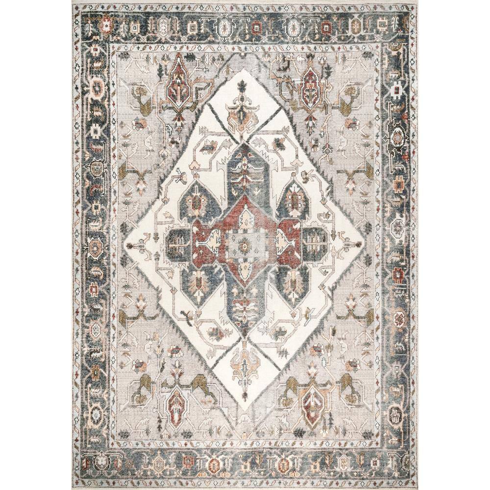 Ivory 8' x 10' Synthetic Medallion Washable Area Rug