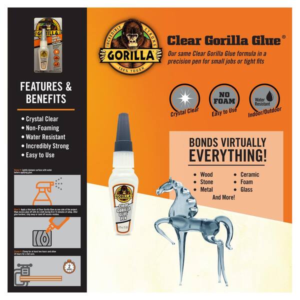 Clear Gorilla Glue Pen 0.75 Oz Non Foam Strong Bond Crystal Clear